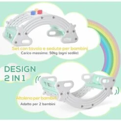 HOMCOM Set 2 In 1 Dondolo E Tavolo E Sedie Per Bambini Con 2 Seggiolini, In HDPE, 100x54x42 Cm -Giardino di Lusso 70299236 4