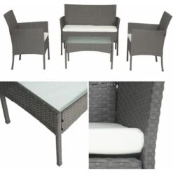 Mobili Da Giardino In Resina Intrecciata Grigia CORDOUE 4 Posti - Cuscini Crema -Giardino di Lusso 70592537 3