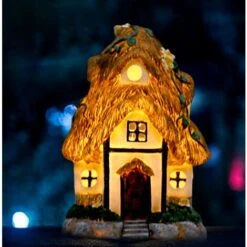 Casa Delle Fate Per Giardino Luci Da Giardino Solari Casa Delle Fate Degli Elfi Ornamento Da Giardino Esterno LED Impermeabile Luce Solare Marrone Casa Delle Fate In Resina Decorazione Del Giardino Pe -Giardino di Lusso 71374454 3