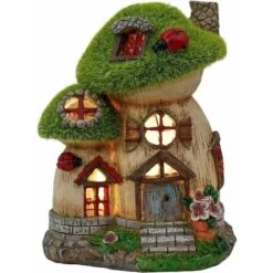 19,5 Cm Floccaggio Casa Delle Fate Giardino Solare Luce Verde Giardino Delle Fate Con Coccinella Decorazione Del Giardino Esterno Casa Delle Fate Impermeabile Lampada Solare Decorazione Del Giardino I