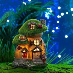 19,5 Cm Floccaggio Casa Delle Fate Giardino Solare Luce Verde Giardino Delle Fate Con Coccinella Decorazione Del Giardino Esterno Casa Delle Fate Impermeabile Lampada Solare Decorazione Del Giardino I -Giardino di Lusso 71379195 5