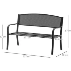 Outsunny Panchina Da Esterno In Acciaio, Nero, 127x60x85cm -Giardino di Lusso 7214088 3
