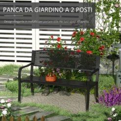 Outsunny Panchina Da Esterno In Acciaio, Nero, 127x60x85cm -Giardino di Lusso 7214088 5