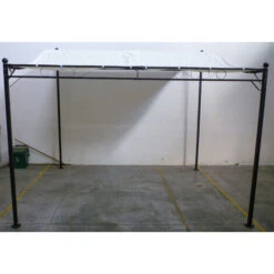Gazebo Pergola Da Muro Metri 3x2,5 In Ferro E Metallo Nero Telo Ecrù Da Giardino Bar Terrazzo Piscina Per Esterno Trattamento Antiruggine -Giardino di Lusso 7469843 3
