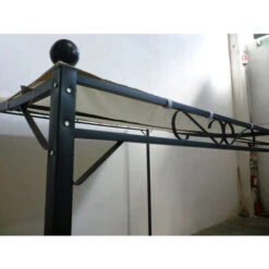 Gazebo Pergola Da Muro Metri 3x2,5 In Ferro E Metallo Nero Telo Ecrù Da Giardino Bar Terrazzo Piscina Per Esterno Trattamento Antiruggine -Giardino di Lusso 7469843 4