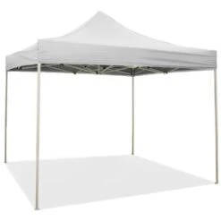 Gazebo Pieghevole Richiudibile Telescopico 3x3 M. Telo Bianco Per Mercato Fiera Manifestazioni Sagra Campeggio Giardino Telo Plastificato Impermeabile Anti Pioggia