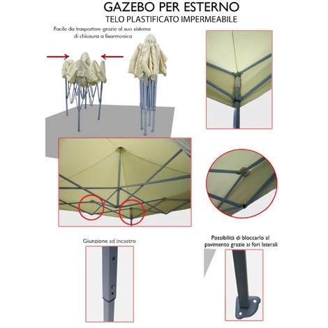 Gazebo Pieghevole Richiudibile Telescopico 3x3 M. Telo Bianco Per Mercato Fiera Manifestazioni Sagra Campeggio Giardino Telo Plastificato Impermeabile Anti Pioggia 4 Gazebo Pieghevole Richiudibile Telescopico 3x3 M. Telo Bianco Per Mercato Fiera Manifestazioni Sagra Campeggio Giardino Telo Plastificato Impermeabile Anti Pioggia - immagine 2