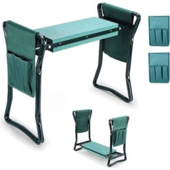 Panca Da Giardino Portatile Cuscino Max 150kg Sedile Per Giardino Pieghevole In Schiuma EVA Con Borsa Porta Attrezzi Verde