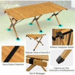 COSTWAY Tavolo Da Campeggio Pieghevole Di Bambù, Tavolo Da Picnic Leggero Con Borsa Di Trasporto, Tavolo Da Esterno Per Campeggio, Trekking, Pesca E Barbecue, 122 X 60 X 43,5 Cm (Naturale) -Giardino di Lusso 80593974 3