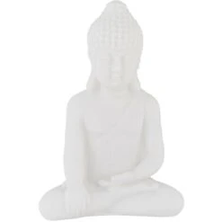 Relaxdays Statua Del Buddha Seduto, Figura H:17 Cm, Per Interni Ed Esterni, Resistente Alle Intemperie, In PVC, Bianco