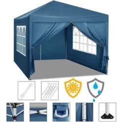 WOLTU Gazebo Da Giardino Tendone Tenda Per Festa Party Con Parti Laterali 3x3 M Blu -Giardino di Lusso 80879390 5