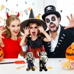 2PC Scheletro Di Halloween Statua Di Gnomo Teschio Nano Statuetta In Resina Statua Di Coppia Nana Scheletro Zombie Gnomo Ornamento Gnomo In Resina Statue Di Scheletro Da Giardino Per La Festa Di Hallo -Giardino di Lusso 80961521 3