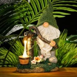 Decorazioni Floccate Di Gnomi Da Giardino, Statua Da Giardino All'aperto Di Gnomo Divertente Grande 29 Cm Con Ben Luci Solari, Statuette Di Gnomi In Resina Impermeabile Per Decorazioni Da Giardino-REA -Giardino di Lusso 80962067 3
