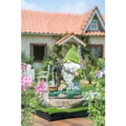 Decorazioni Floccate Di Gnomi Da Giardino, Statua Da Giardino All'aperto Di Gnomo Divertente Grande 29 Cm Con Ben Luci Solari, Statuette Di Gnomi In Resina Impermeabile Per Decorazioni Da Giardino-REA -Giardino di Lusso 80962067 4