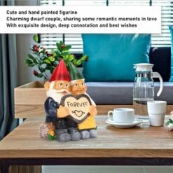 Gnomo Da Giardino In Resina Creativa Coppia Coppia Di Nani Statua A Forma Di Cuore Impermeabile E Resistente Adatto Per La Decorazione Del Prato Da Giardino-READCLY -Giardino di Lusso 80962330 2