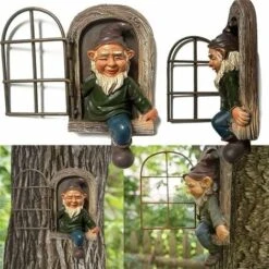 Elfo Fuori Dalla Porta Tree Hugger, Statua Di Gnomo Da Giardino In Poliresina, Scultura Di Albero Stravagante 15 Cm Gnomo Decorazione Da Giardino Per Natale Ornamento In Resina Impermeabile Per Intern -Giardino di Lusso 80962647 3