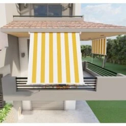 Tenda Da Sole A Caduta Con Bracci 200cm Telo Impermeabile Giallo E Bianco Golisa