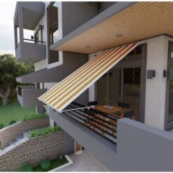 Tenda Da Sole A Caduta Con Bracci 200cm Telo Impermeabile Giallo E Bianco Golisa -Giardino di Lusso 80988396 4