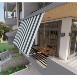 Tenda Da Sole A Caduta Con Bracci 300cm Telo Impermeabile Verde E Bianco Golisa -Giardino di Lusso 80989175 4