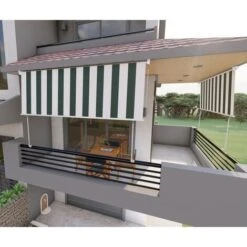 Tenda Da Sole A Caduta Con Bracci 300cm Telo Impermeabile Verde E Bianco Golisa -Giardino di Lusso 80989175 5