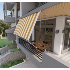 Tenda Da Sole A Caduta Con Bracci 250cm Telo Impermeabile Giallo E Bianco Golisa -Giardino di Lusso 80991108 3