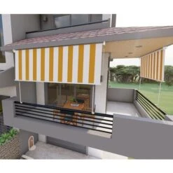 Tenda Da Sole A Caduta Con Bracci 250cm Telo Impermeabile Giallo E Bianco Golisa -Giardino di Lusso 80991108 5