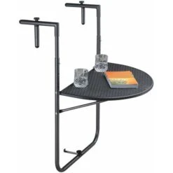 Tavolino Pieghevole Balcone Tavolo Ringhiera Metallo E Polyrattan 60x64 Cm Nero -Giardino di Lusso 81156109 5