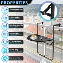 Hengda Tavolo Sospeso Da Balcone Tavolo Pieghevole Semicircolare 60x40cm Tavolo Sospeso Pieghevole Da Balcone -Giardino di Lusso 82458743 4
