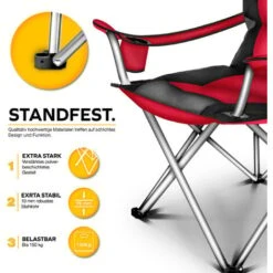 TRESKO Sedia Da Campeggio Pieghevole Fino A 150 Kg Sedia Da Pesca Sedia Pieghevole Con Braccioli E Portabevande (Rosso) -Giardino di Lusso 82798167 3