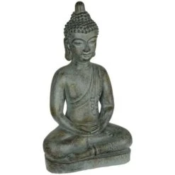 Buddha Interno Ed Esterno H65 - Statua Di Buddha Seduto In Pietra, Grigio, Ossido Di Magnesio, Sabbia, Fibra Di Vetro, 36,8x24x65 Cm - Atmosphera Créateur D'intérieur