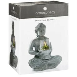 Buddha Di Cemento Con Candela H415 - Statua Di Buddha Seduto In Cemento, Colore Argento, Portacandele In Vetro, Candela In Cera - Atmosphera Créateur D'intérieur -Giardino di Lusso 83771594 3
