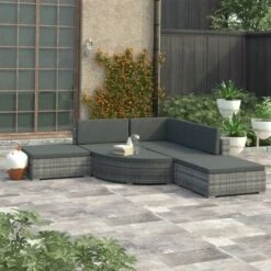 Set Divani Da Giardino 6 Pz Con Cuscini In Polyrattan Grigio VidaXL -Giardino di Lusso 84062549 2