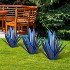 MINKUROW Tequila Scultura Rustico Blu Metallo Agave Cortile Arte Grande Rustico Dipinto A Mano Metallo Agave Cortile Decorazione Artistica Statua Decorazioni Per La Casa Per Pali Da Giardino,Darkblue- -Giardino di Lusso 85700389 4