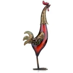 Scultura In Metallo Gallo In Ferro Multicolore Manufatti Arredo Casa Artigianato (Rosso)