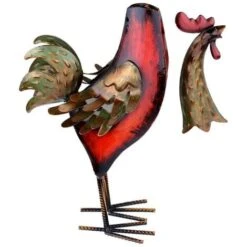 Scultura In Metallo Gallo In Ferro Multicolore Manufatti Arredo Casa Artigianato (Rosso) -Giardino di Lusso 85894943 3