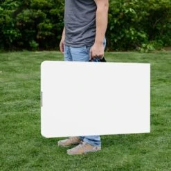 Tavolo Portatile Pieghevole, Tavolo Trasportabile, 180 X 74 Cm, Bianco, Pieghevole A Metà, Materiale: HDPE -Giardino di Lusso 85941575 4