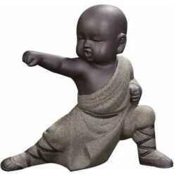 Mini Kung Fu Monk Ornaments Statua Di Buddha Tea Animal Zen Garden Vassoio Da Tè Figurine Per Kung Fu Tea Tray Car Home Office Decoration (Grigio) 13Thirteen