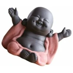 Laughing Maitreya Buddha Statua In Ceramica Decorazione Per Il Tè Piccolo Monaco Accessori Per Il Tè Sorriso Felice Arancione -Giardino di Lusso 86171073 3