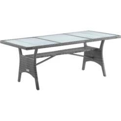 Casaria Tavolo Da Giardino In Polyrattan 190x90x74cm Con Ripiano In Vetro Altezza Regolabile Tavolo Da Pranzo Per Terrazza Da Esterno Grigio