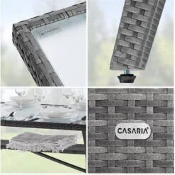 Casaria Tavolo Da Giardino In Polyrattan 190x90x74cm Con Ripiano In Vetro Altezza Regolabile Tavolo Da Pranzo Per Terrazza Da Esterno Grigio -Giardino di Lusso 87503459 3