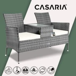 Casaria Panca Da Giardino 2 Posti Con Tavolino Polyrattan Cuscini 7cm Set Da Balcone Terrazza Per 2 Persone Vari Colori Grigio -Giardino di Lusso 87503460 3