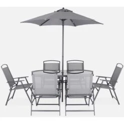 Tavolo Da Giardino In Acciaio, 6 Poltrone E 1 Ombrellone, Antracite -Giardino di Lusso 87534874 4