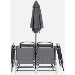 Tavolo Da Giardino In Acciaio, 6 Poltrone E 1 Ombrellone, Antracite -Giardino di Lusso 87534874 5