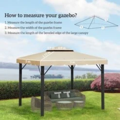 Outsunny Tettuccio Di Ricambio Per Gazebo Da Giardino Con Tetto A 2 Livelli, Copertura In Poliestere Per Gazebo Da 3x3m, Beige -Giardino di Lusso 87893289 3