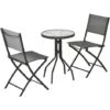 Outsunny Set Da Giardino 3 Pezzi In Acciaio Con 2 Sedie Pieghevoli In Tessuto A Rete Traspirante E Tavolo Da Giardino Rotondo Dal Piano In Vetro Temperato -Giardino di Lusso 87900986 1