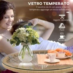 Outsunny Tavolino Da Giardino In Rattan PE E Vetro, Tavolino Da Caffè Rotondo Per Balcone E Terrazza, Ø50x50cm, Beige -Giardino di Lusso 87901056 4
