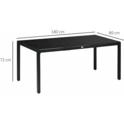 Outsunny Tavolo Da Giardino Rettangolare Per 8 Persone In Alluminio E Vetro Temperato, 180x80x72cm, Nero -Giardino di Lusso 87954457 3