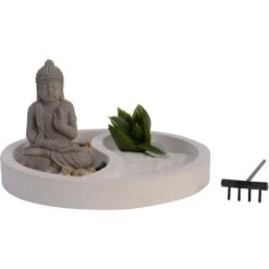 COMPOSIZIONE ZEN BUDDHA CON PIANTA ARTIFICIALE 12CM IDEA REGALO