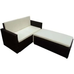 VIDAXL Set Divani Da Giardino 2 Pz Con Cuscini In Polyrattan Marrone -Giardino di Lusso 88163345 3