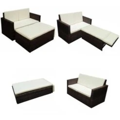 VIDAXL Set Divani Da Giardino 2 Pz Con Cuscini In Polyrattan Marrone -Giardino di Lusso 88163345 4